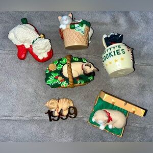 6 Hallmark Keepsake Ornaments from 1990s “Cat Naps” Line - EXCELLENT CONDITION